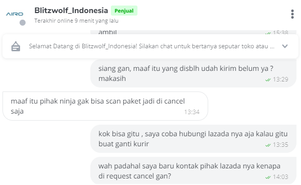 mengecewakan pembelian barang dari Airo.id(lazada) di cancel sepihak 