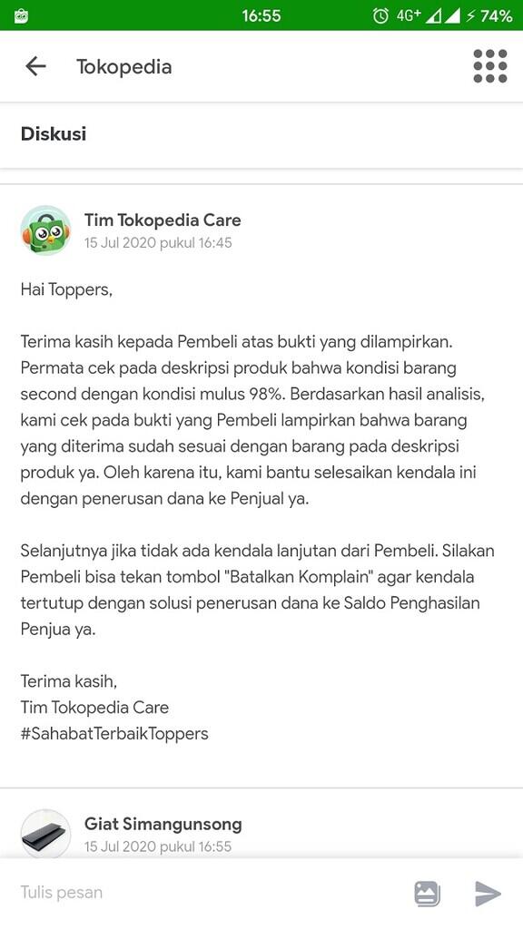 Beginikah sitem pusat reolusi TOKOPEDIA menyelesaikan masalah? Sepihak?