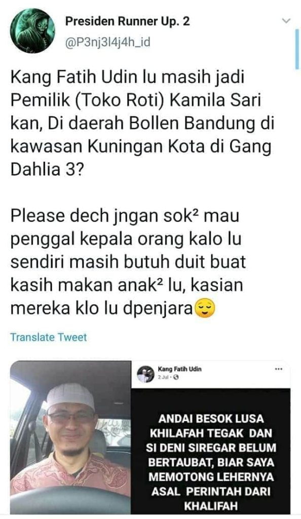 Siap Potong Leher Denny, Akun Kang Fatih Udin Diserbu Warganet, DS:Oh Punya Toko Roti