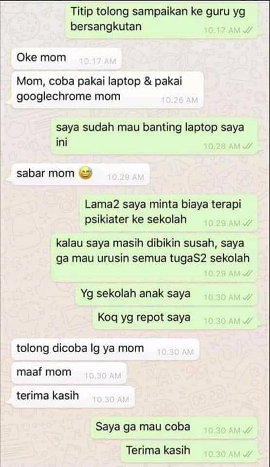 Percakapan Keluh Kesah Emak-Emak Di Grup Sekolah, Salah Satunya Bikin Ketawa.