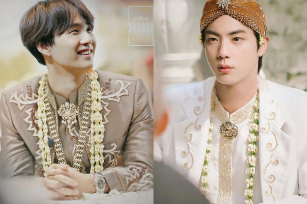 Jin Keheranan Foto BTS Diedit Pakai Beskap Pernikahan, ARMY Indonesia Kegirangan