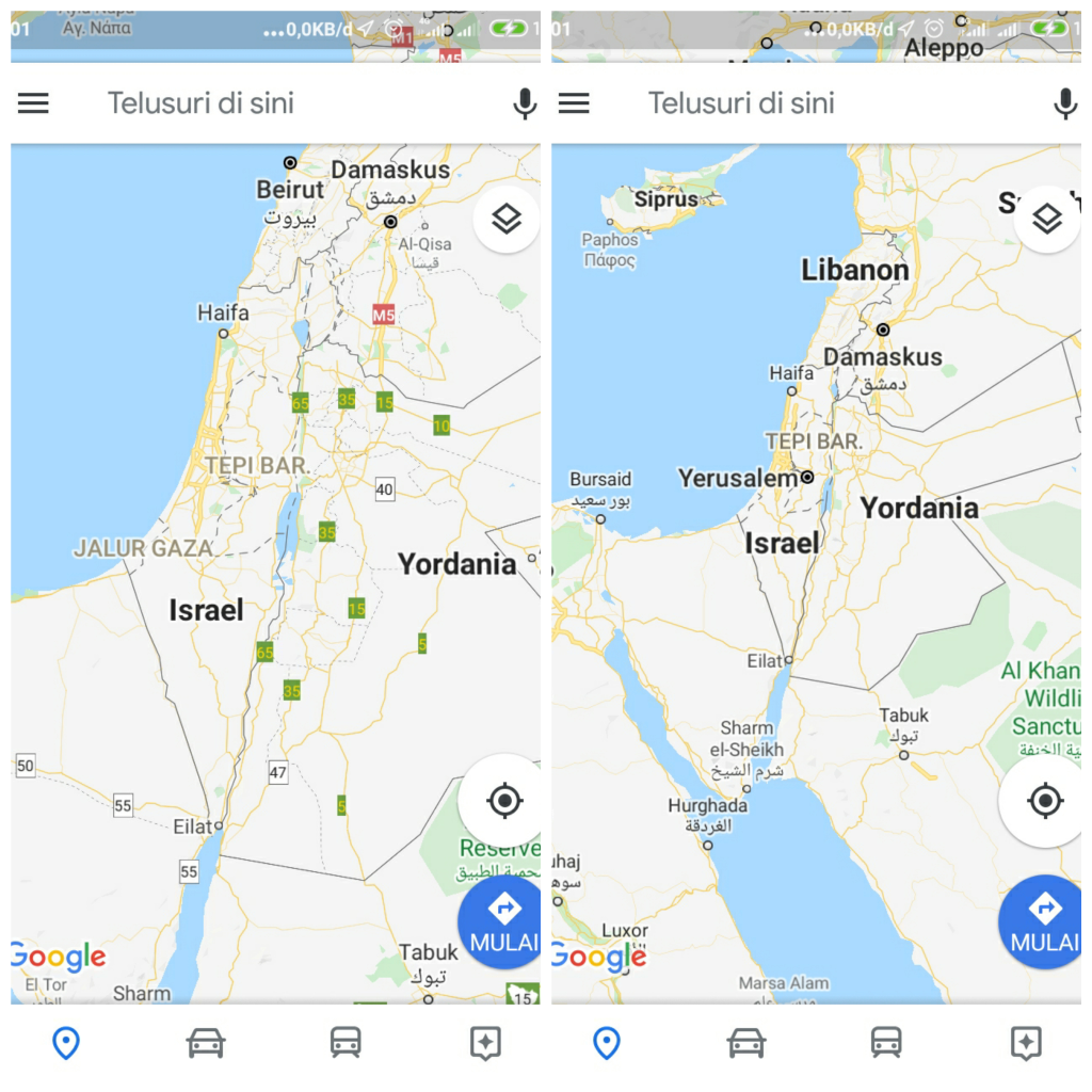 Google Maps Khilaf. Tidak Menuliskan Negara Palestina Di Petanya, Why???