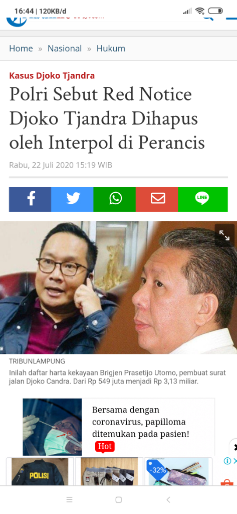 Polri Sebut Red Notice Djoko Tjandra Dihapus oleh Interpol di Perancis