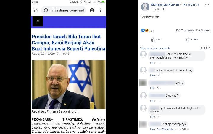 CEK FAKTA;;Presiden Israel Janji Bikin Indonesia Seperti Palestina