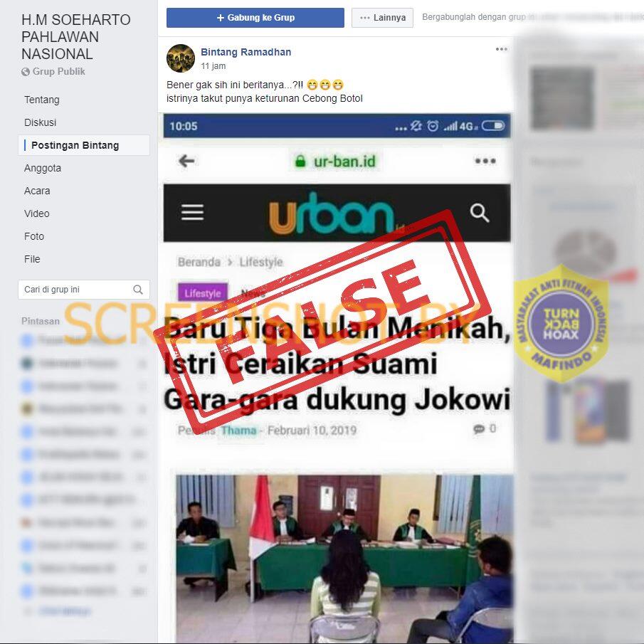 Baru Tiga Bulan Nikah, Istri Ceraikan Suami Gegara Dukung Jokowi. HOAKS / FAKTA?