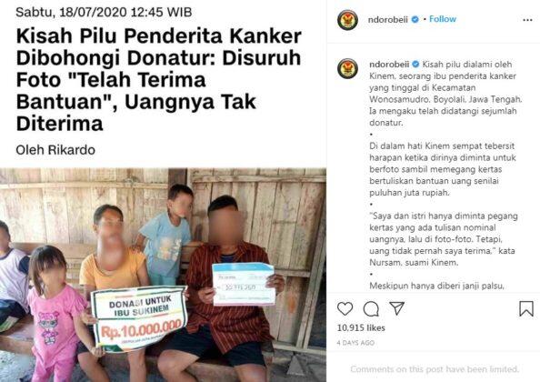 Suami Bu Kinem Ternyata Pakai Uang Donasi Pengobatan Kanker Istrinya Buat Beli Motor