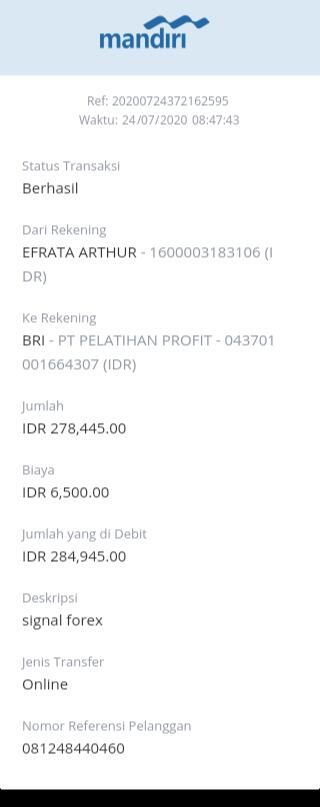 TESTIMONI Atas Langganan Signal Forex Selama 1 Bulan bAPAK Arthur Dari Manokwari 