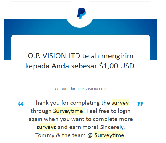 Menghasilkan uang dengan mudah hanya mengisi survey di &quot;SURVEYTIME&quot;