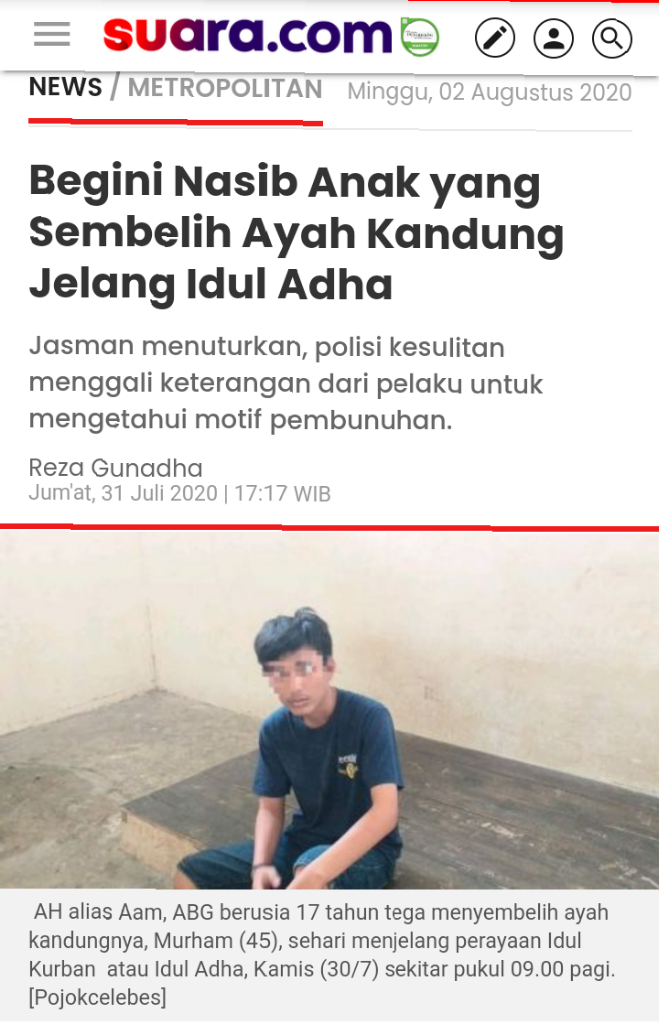 Miris! Menjelang Idul Adha Seorang Anak Bukan Sembelih Hewan, Malah Sembelih Bapak