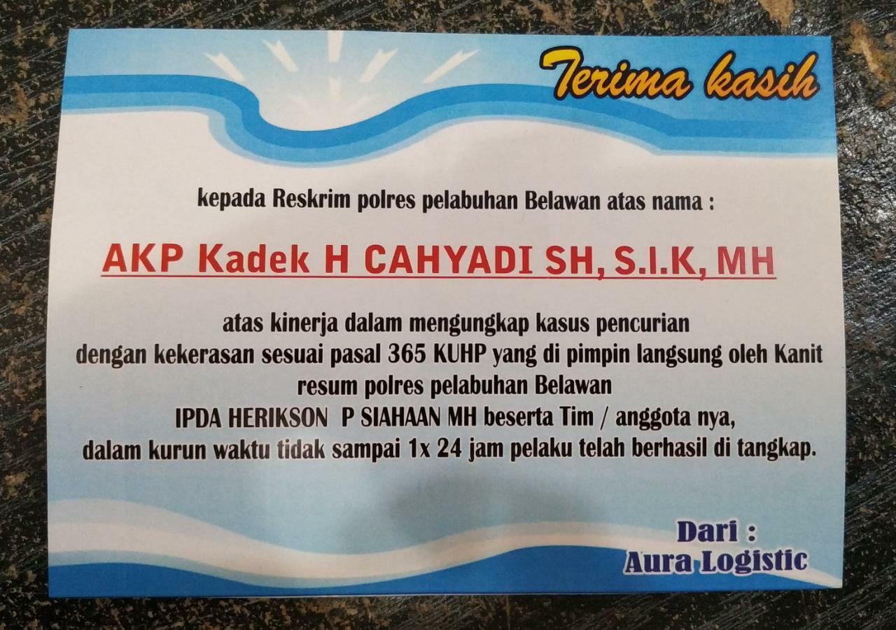 Luar Biasa, Berhasil Ungkap Kasus Curas, Kasat Reskrim Polres Belawan Dapat Apresiasi