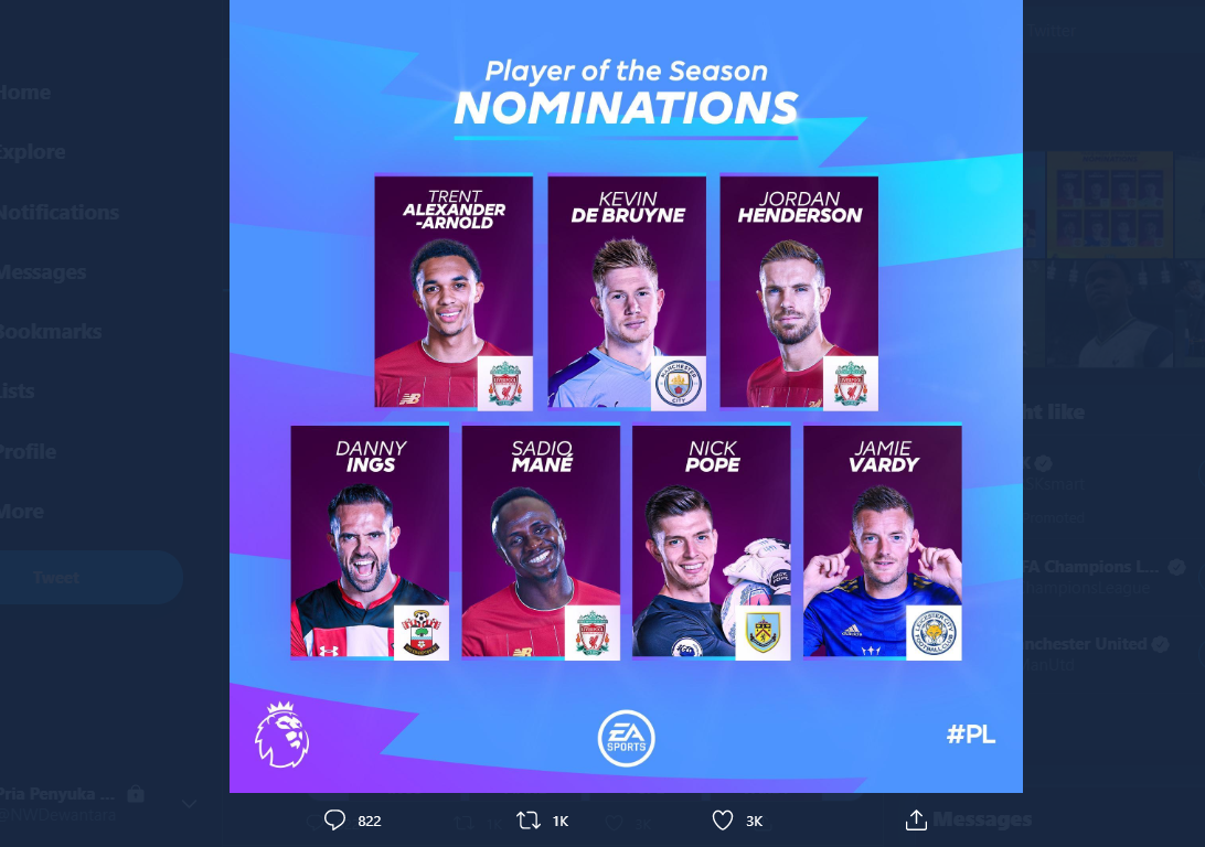 Ini Dia Nominasi Pemain Terbaik Liga Inggris 2020, Siapa Jagoan Agan?