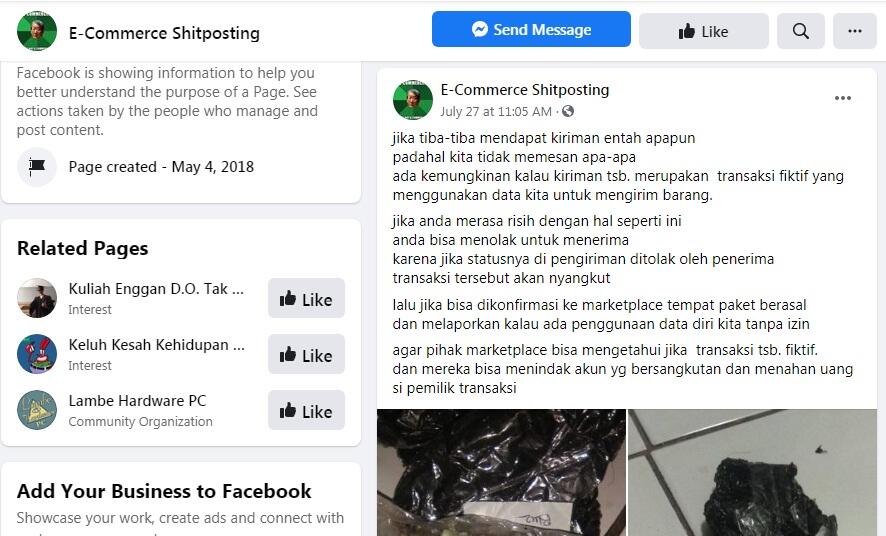 Paket paket misterius dari oknum user Tokped