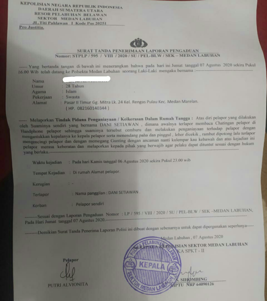 Kerap Dianiaya di Depan Anak, IRT ini Laporkan Suaminya ke Polsek Medan Labuhan
