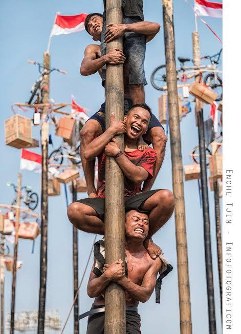 Suka duka sebagai peserta panjat pinang, namun penuh kebahagiaan dan semangat 