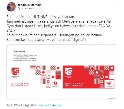 Logo HUT RI ke-75 Mirip Salib, Tengku Zul: Umat Mayoritas Mau Digilas?