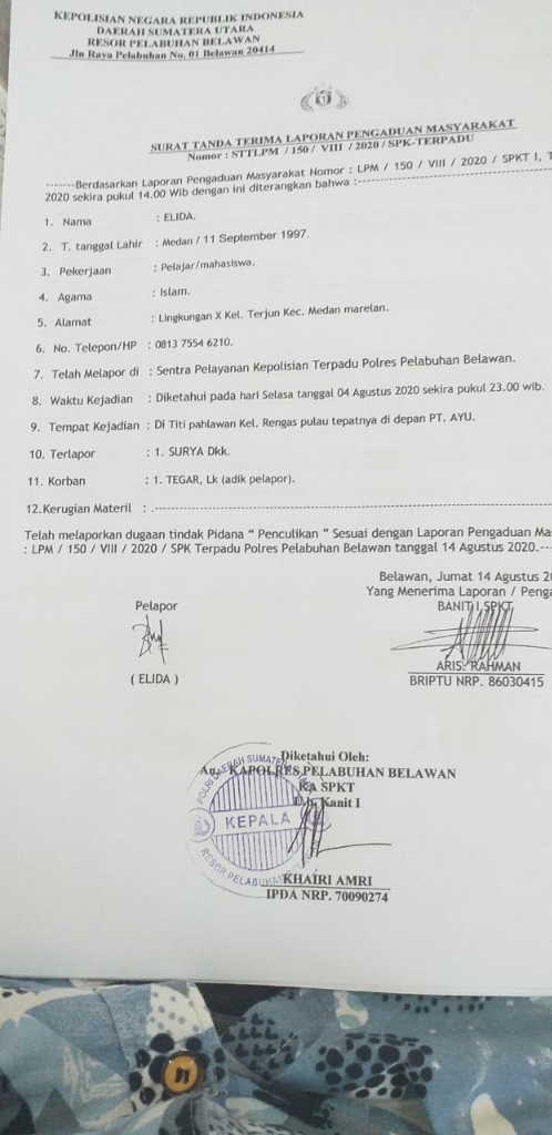 Di Culik,Aniaya dan Permalukan Anak Yatim Piatu,Surya Cs Dilaporkan ke Polres Belawan