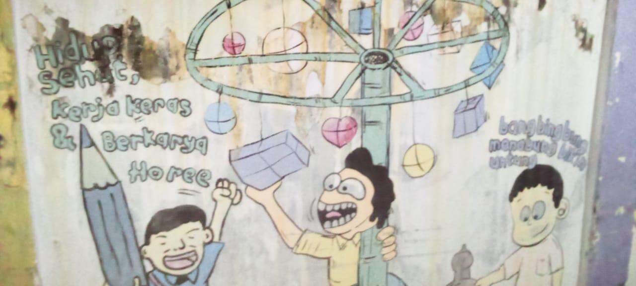 Menggambar Tembok Nuansa Kemerdekaan Untuk Memperingati Hut RI
