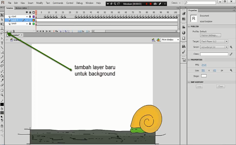 BELAJAR MEMBUAT ANIMASI SIPUT YANG SEDANG BERJALAN