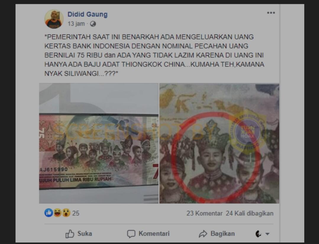 Baju Adat Tiongkok di Lembaran Uang Kertas Baru Pecahan Rp 75 Ribu. HOAKS / FAKTA?