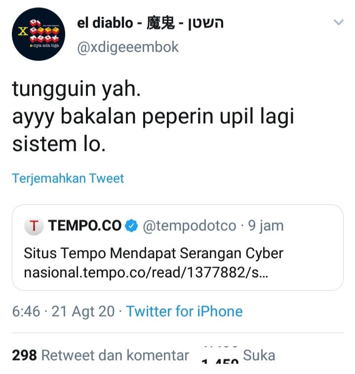 Website Tempo disilahturahmi oleh anonim @xdigeeembok karena diduga sebar berita HOAX