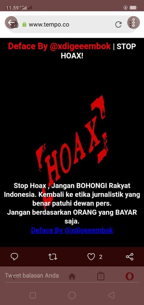 Website Tempo disilahturahmi oleh anonim @xdigeeembok karena diduga sebar berita HOAX