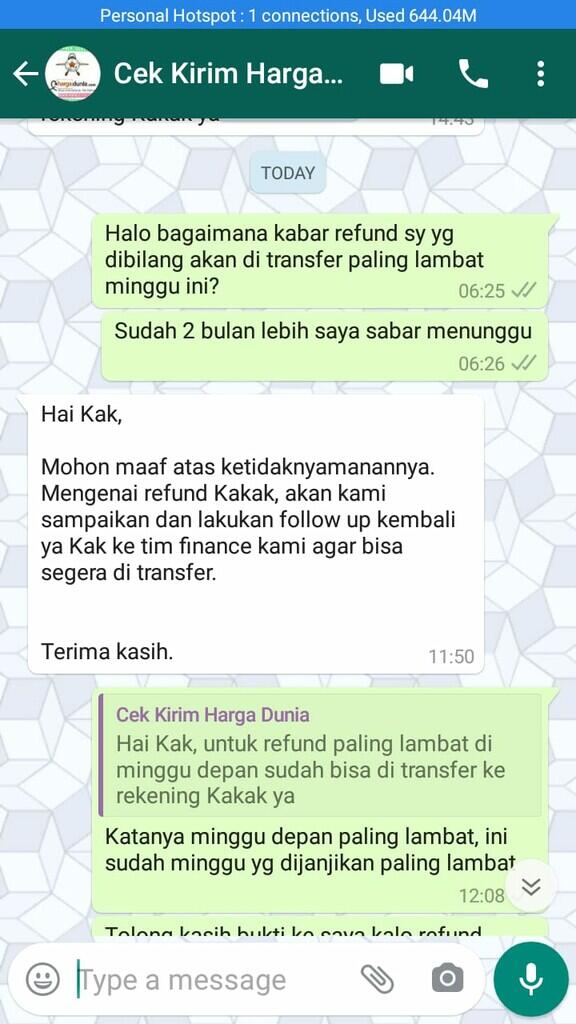 Sudah 2 Bulan, HARGA DUNIA tidak juga kembalikan uang refund 