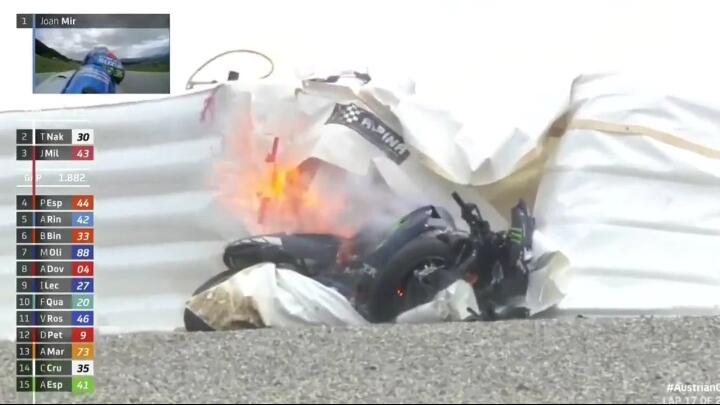 Motor Maverick Vinales hancur, sistem gagal fungsi sehingga tabrak pembatas jalan