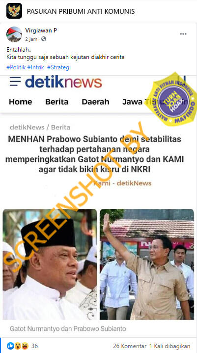 Prabowo Minta Gatot Nurmantyo dan KAMI Jangan Bikin Kisruh. HOAKS/FAKTA?