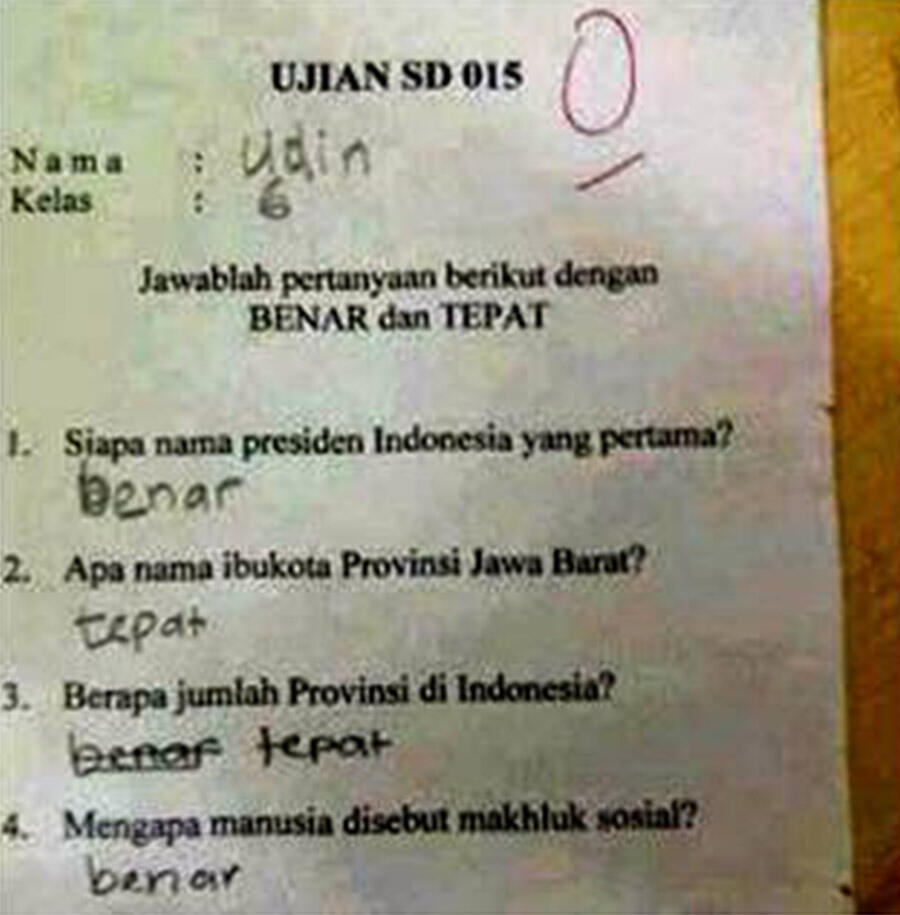 Jawaban Jawaban Soal Anak SD Ini Bikin Geleng Kepala