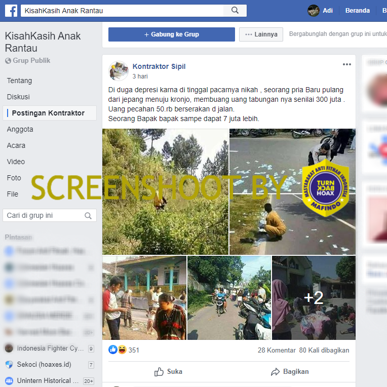 Depresi Ditinggal Nikah, Seorang Pria Buang Rp300 Juta di Jalan. HOAKS / FAKTA?