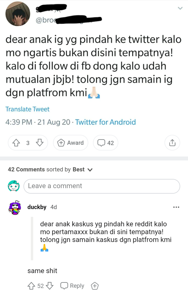 Anak kaskus dilarang main reddit? Anak Instagram dilarang main Twitter?