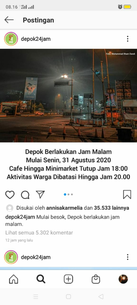 Pandemi Merajalela, Beberapa Daerah Memberlakukan Jam Malam. Depok Salah Satunya.