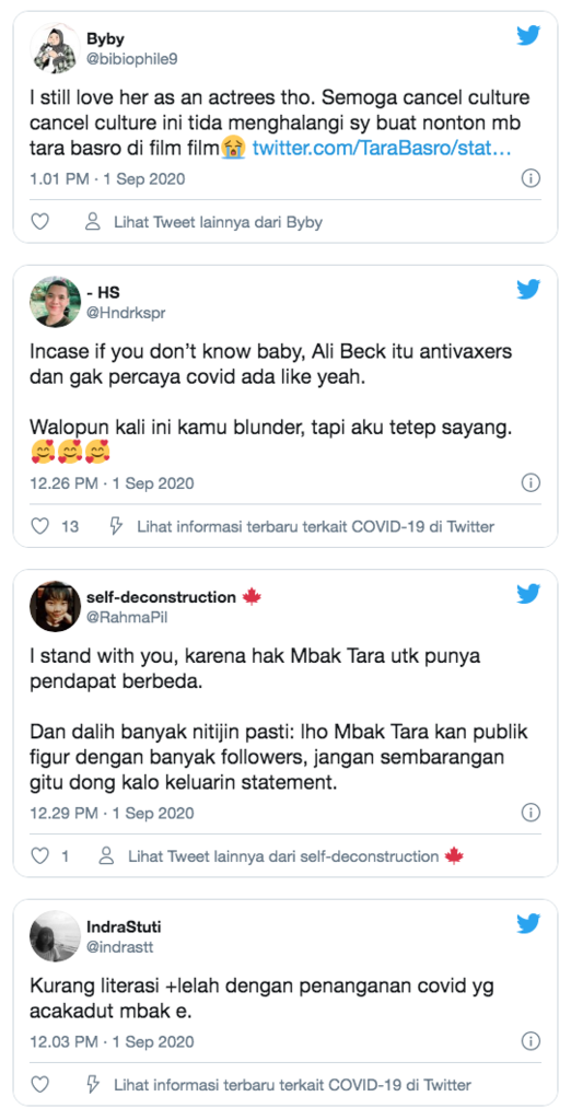 Fans Kecewa, Stories Tara Basro soal Antivaksin Jadi Trending