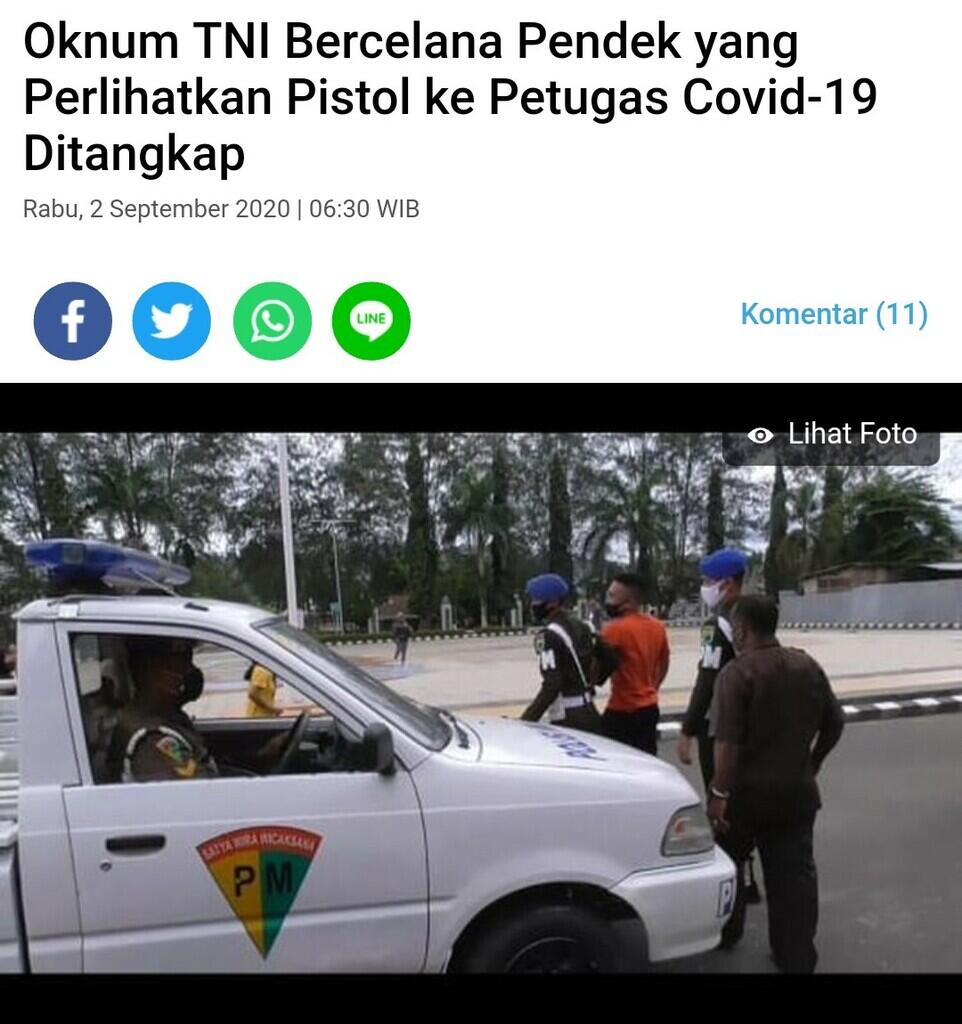 Ditegur Pakai Celana Pendek, Oknum TNI Perlihatkan Pistol ke Petugas Covid-19