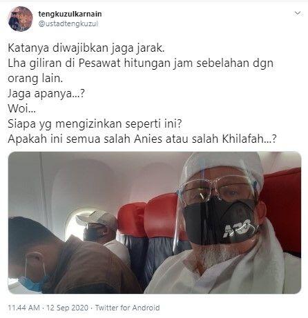 Tak Ada Jaga Jarak, Tengku Zul Protes Maskapai Langgar Protokol Kesehatan