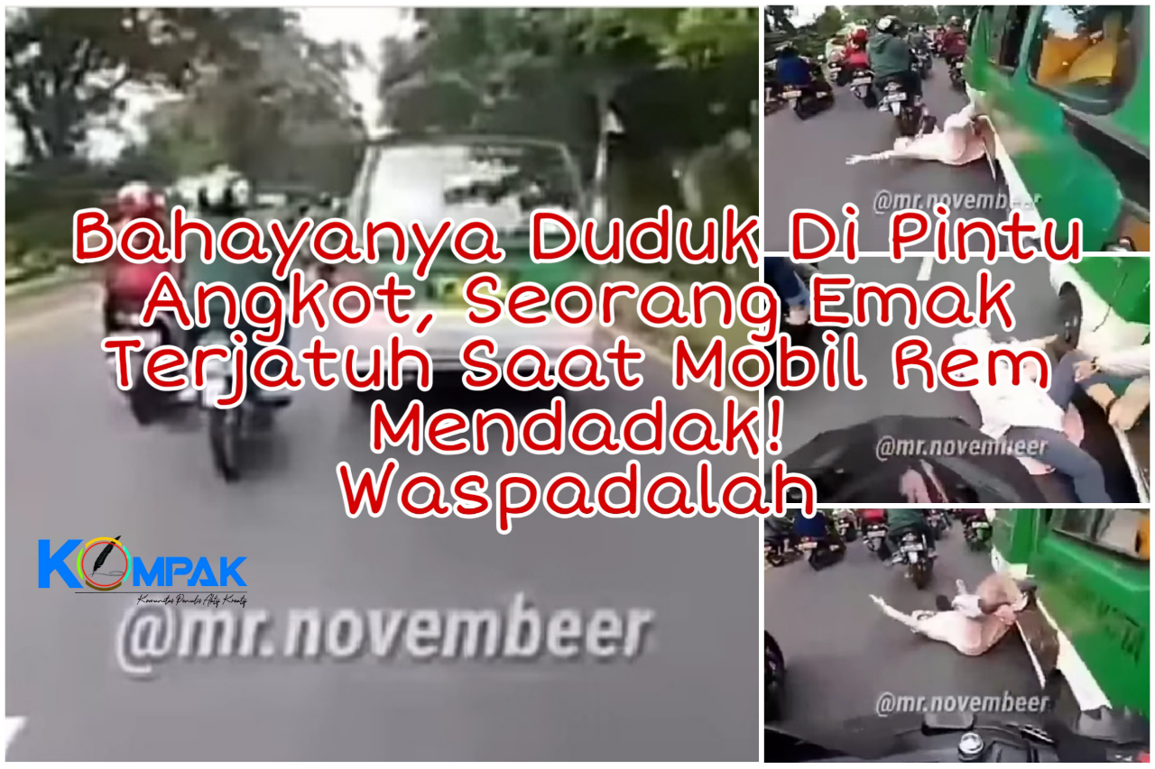 Bahaya Duduk Di Pintu Angkot, Seorang Emak Jatuh Tersungkur dan Hampir Terlindas!