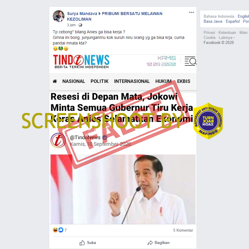 Resesi di Depan Mata, Jokowi Minta Semua Gubernur Tiru Kerja Anies