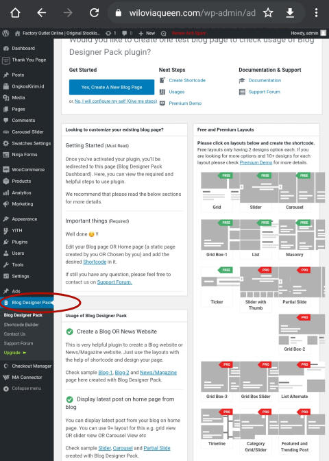 Blog Designer Pack Plugin Cara Setting Agar Muncul Desain Layout di Page Website