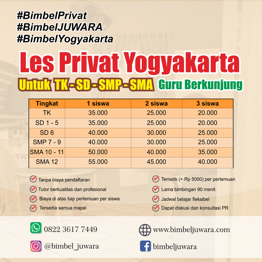 Les Privat TK SD SMP SMA Alumni Semua Mapel untuk Area Bantul Jogja Sleman