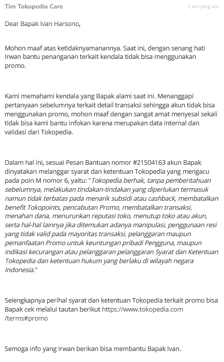 SURAT TERBUKA UNTUK TOKOPEDIA - BLOKIR PROMO