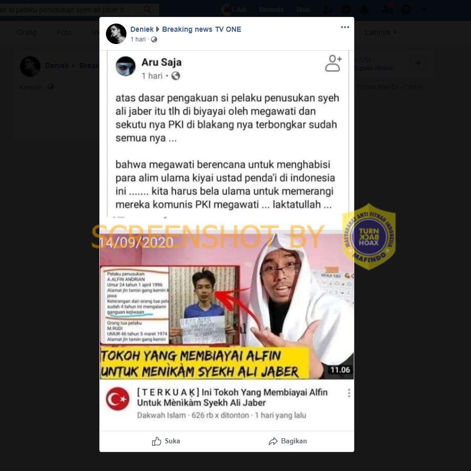 Cek Fakta: Benarkah Penusuk Syekh Ali Jaber Dibiayai Megawati dan PKI?