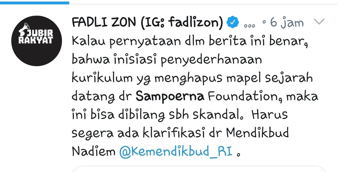 Isu Penghapusan Mapel Sejarah Diinisiasi Oleh Sampoerna, Maunya Apa??