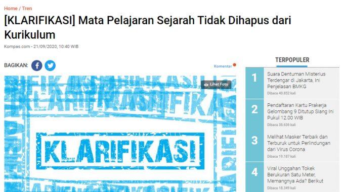 Mendikbud Resmi Hapus Pelajaran Sejarah dari Sekolah