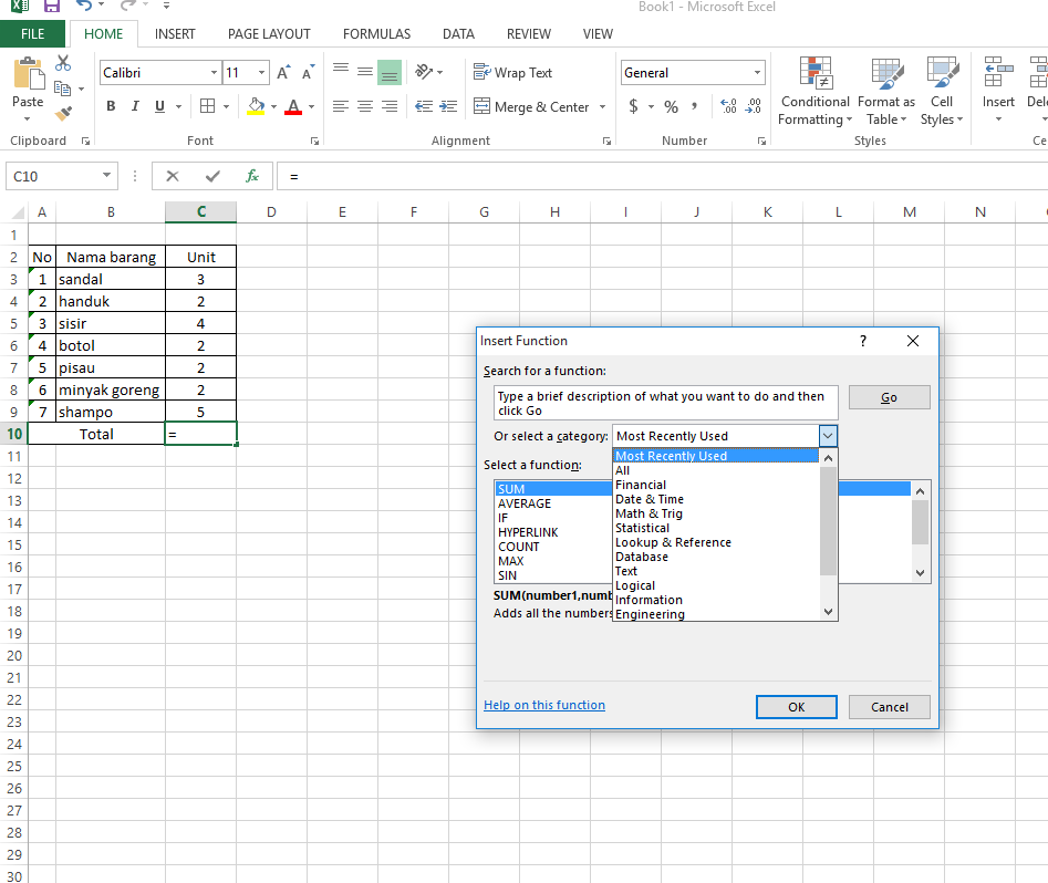 Menggunakan Fungsi Pada Microsoft Excel