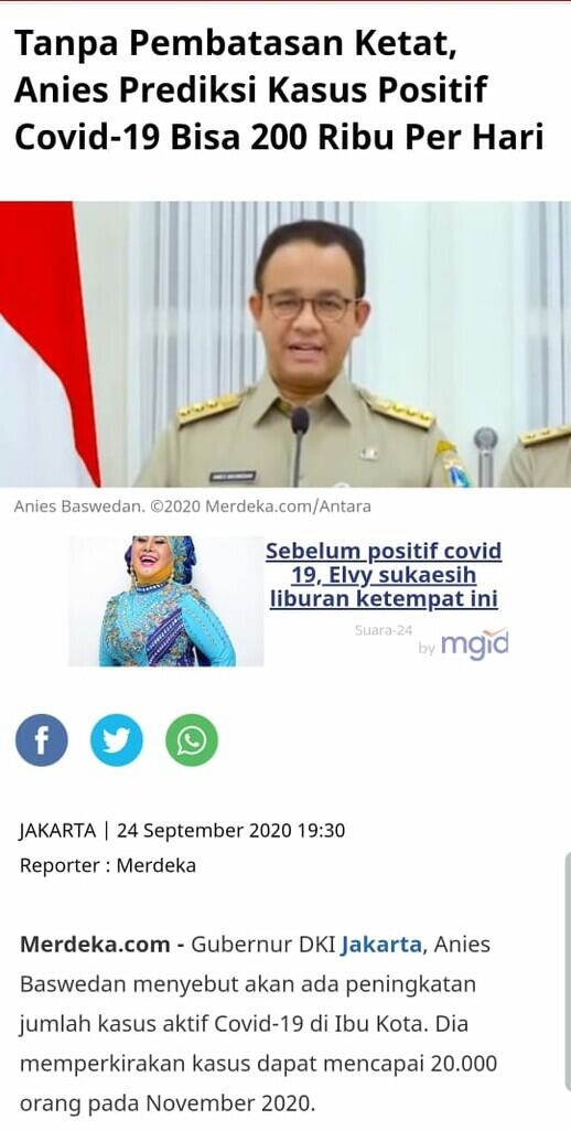 Tanpa Pembatasan Ketat, Anies Prediksi Kasus Positif Covid-19 Bisa 200 Ribu Per Hari