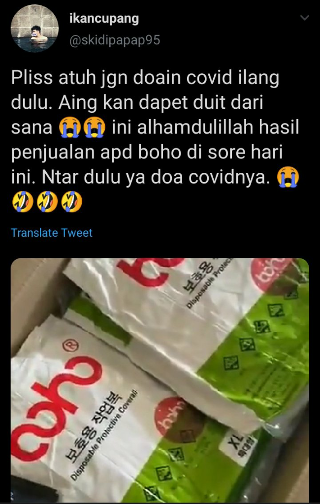 Terlalu, Penjual APD Ini, Doakan Covid-19 Tidak Cepat Berlalu