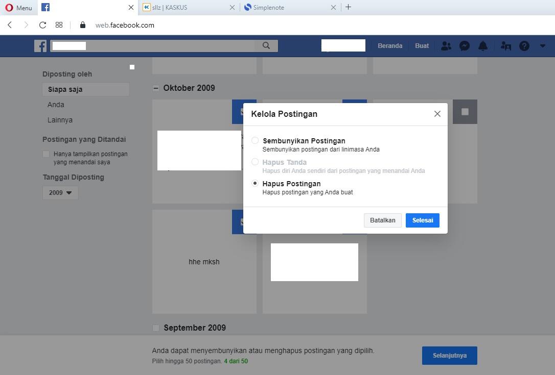 Cara Hapus Status Facebook Sekaligus Banyak
