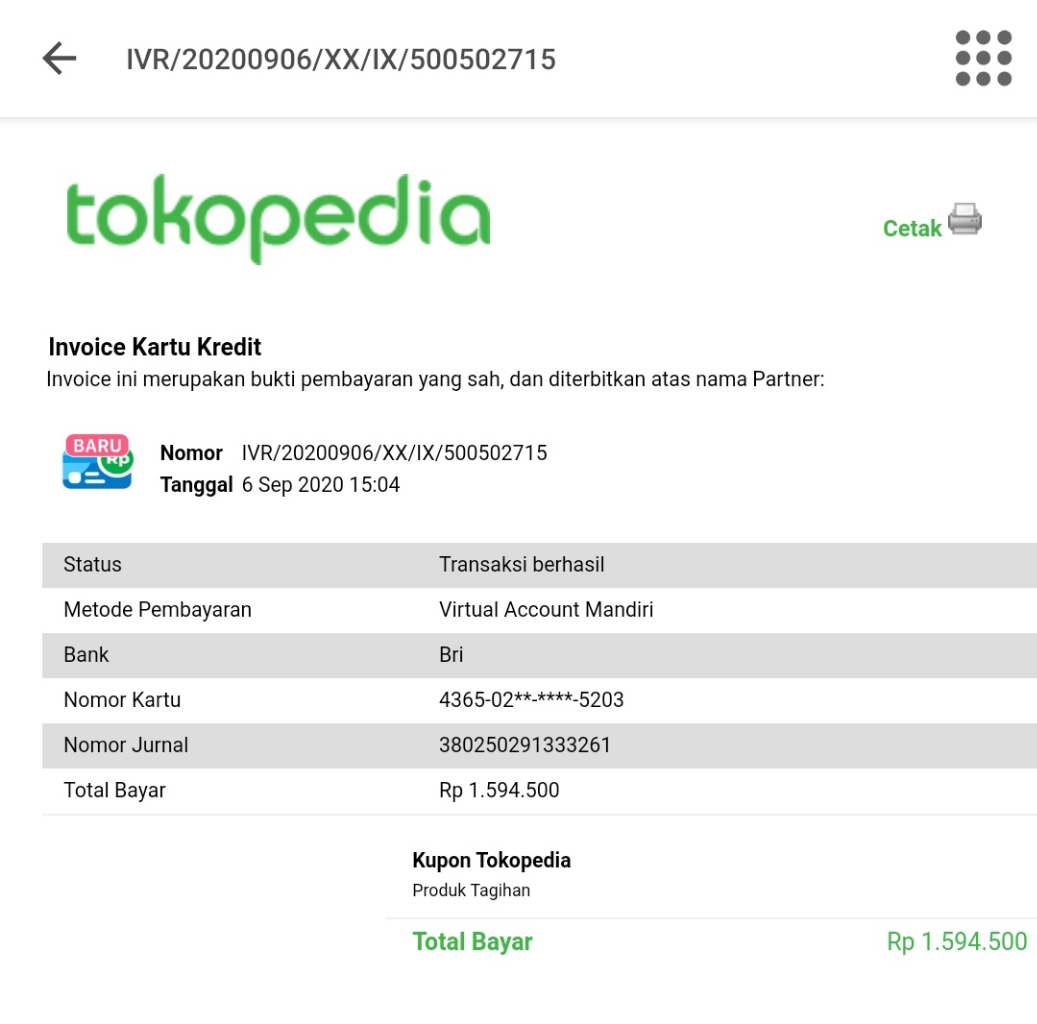 Pembayaran Kartu Kredit via Tokopedia Bermasalah