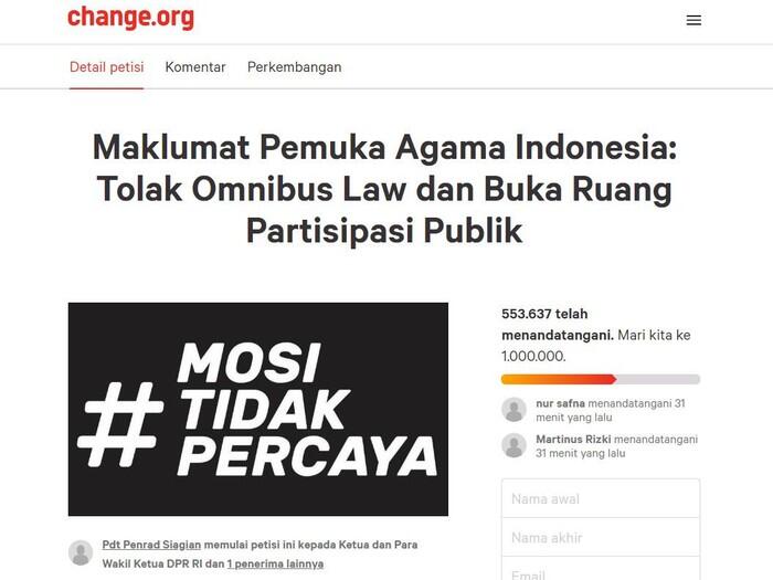 Muncul Petisi Online Pemuka Agama Tolak Omnibus Law