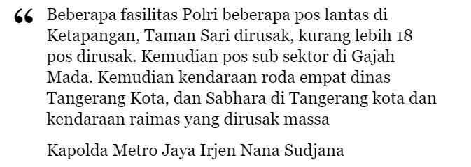 Total Kerusakan Demo Rusuh Jakarta: 25 Halte TransJ, 18 Pospol, 13 Mobil